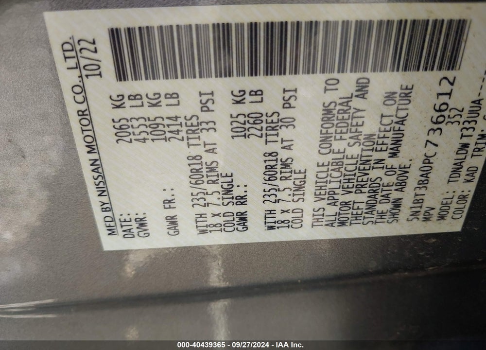2023 NISSAN ROGUE SV FWD VIN: 5N1BT3BA0PC736612