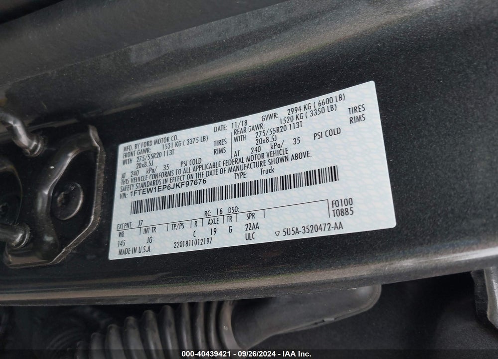 2018 FORD F-150 XL VIN: 1FTEW1EP6JKF97676