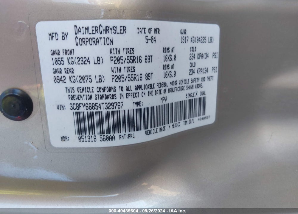 2004 CHRYSLER PT CRUISER LIMITED VIN: 3C8FY68854T329767
