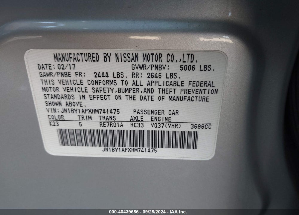 2017 INFINITI Q70 3.7 VIN: JN1BY1APXHM741475