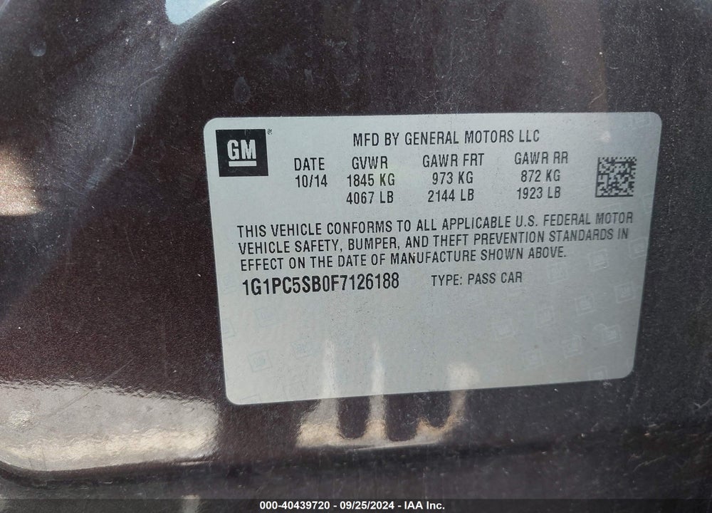 2015 CHEVROLET CRUZE 1LT AUTO VIN: 1G1PC5SB0F7126188