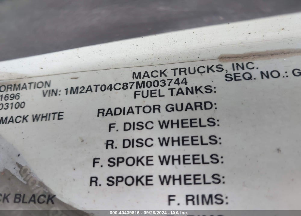 2007 MACK 700 CTP700 VIN: 1M2AT04C87M003744