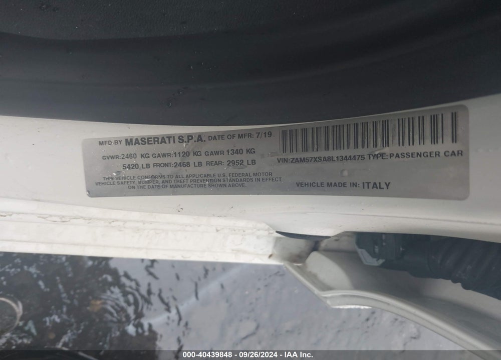 2020 MASERATI GHIBLI VIN: ZAM57XSA8L1344475