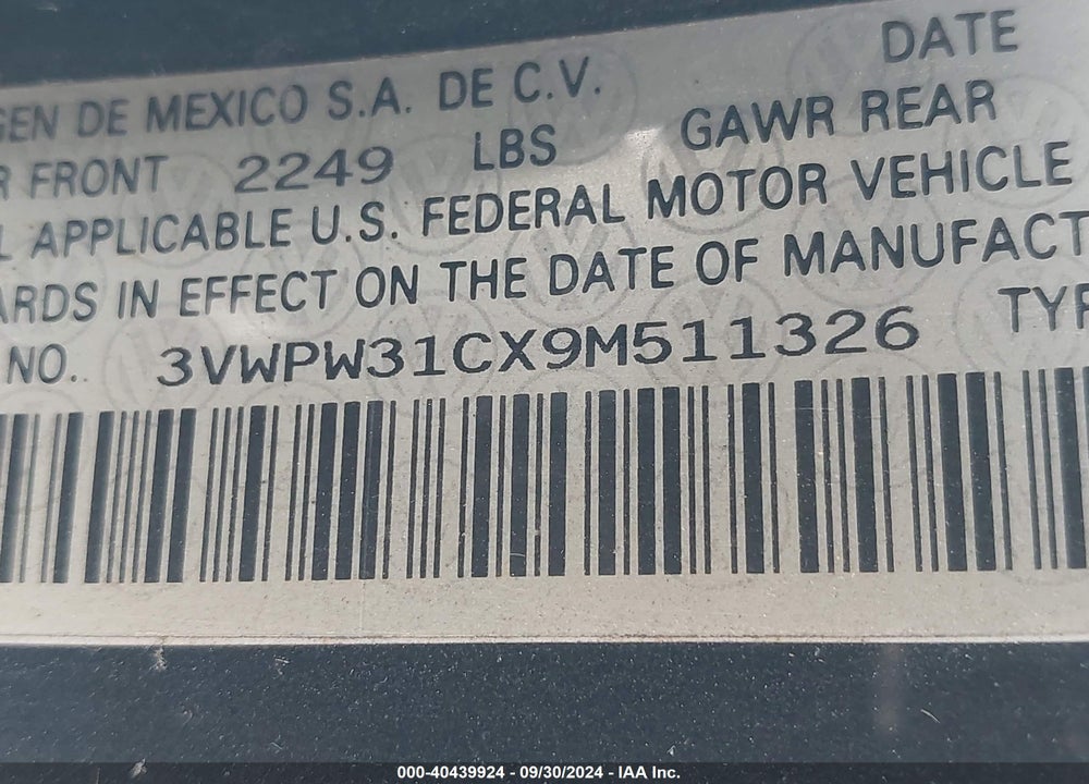 2009 VOLKSWAGEN NEW BEETLE 2.5L VIN: 3VWPW31CX9M511326