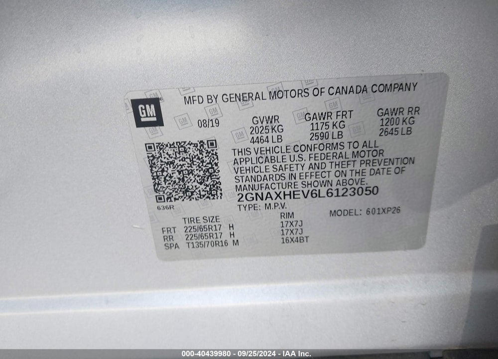 2020 CHEVROLET EQUINOX FWD LS VIN: 2GNAXHEV6L6123050
