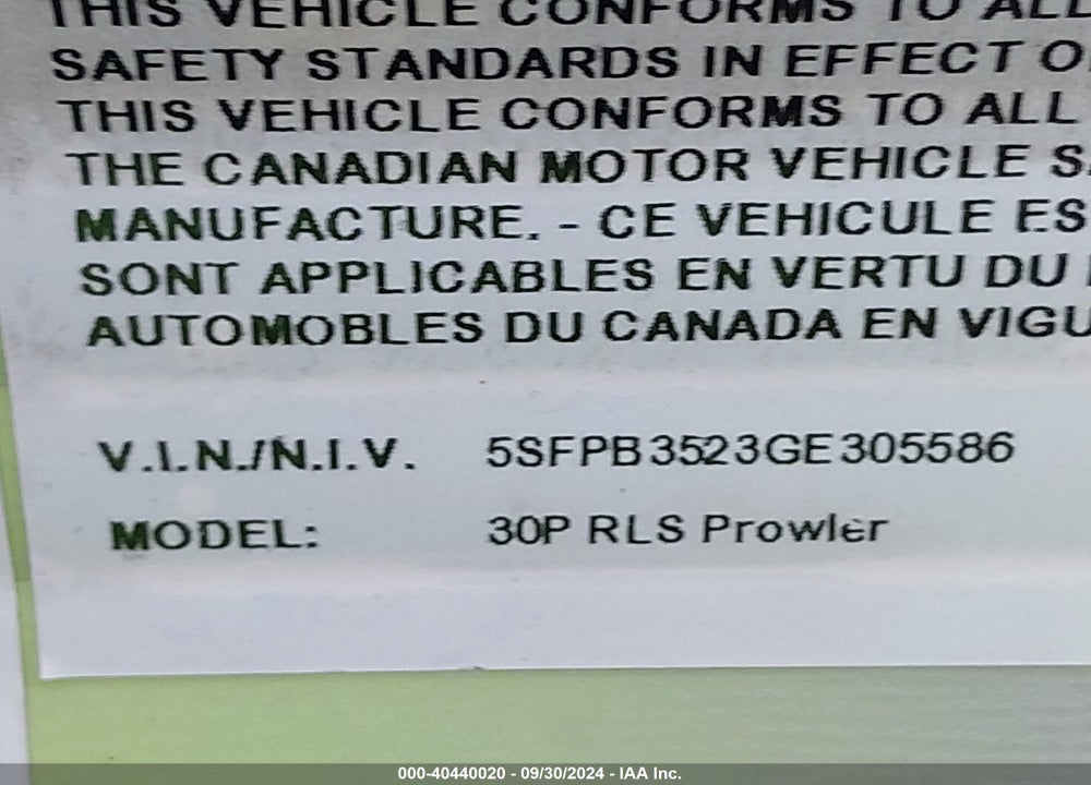 2016 PROWLER OTHER VIN: 5SFTB3523GE305586