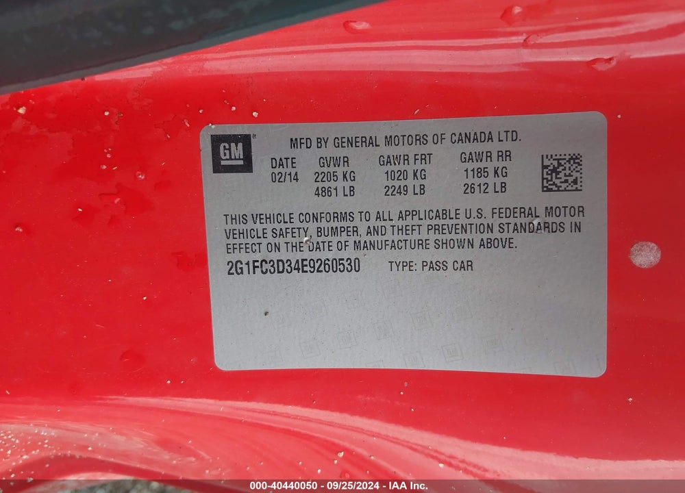 2014 CHEVROLET CAMARO 2LT VIN: 2G1FC3D34E9260530