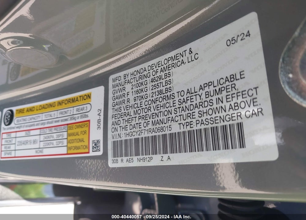 2024 HONDA ACCORD HYBRID SPORT-L VIN: 1HGCY2F71RA068015
