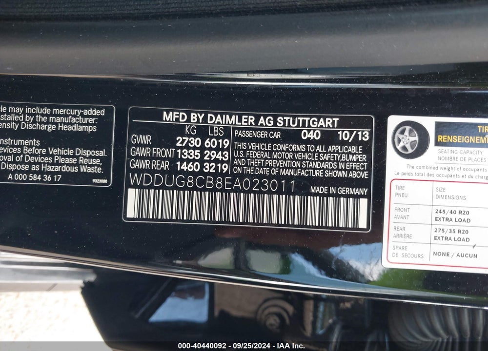 2014 MERCEDES-BENZ S 550 VIN: WDDUG8CB8EA023011