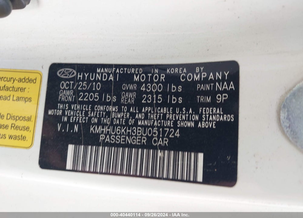 2011 HYUNDAI GENESIS 3.8 TRACK VIN: KMHHU6KH3BU051724