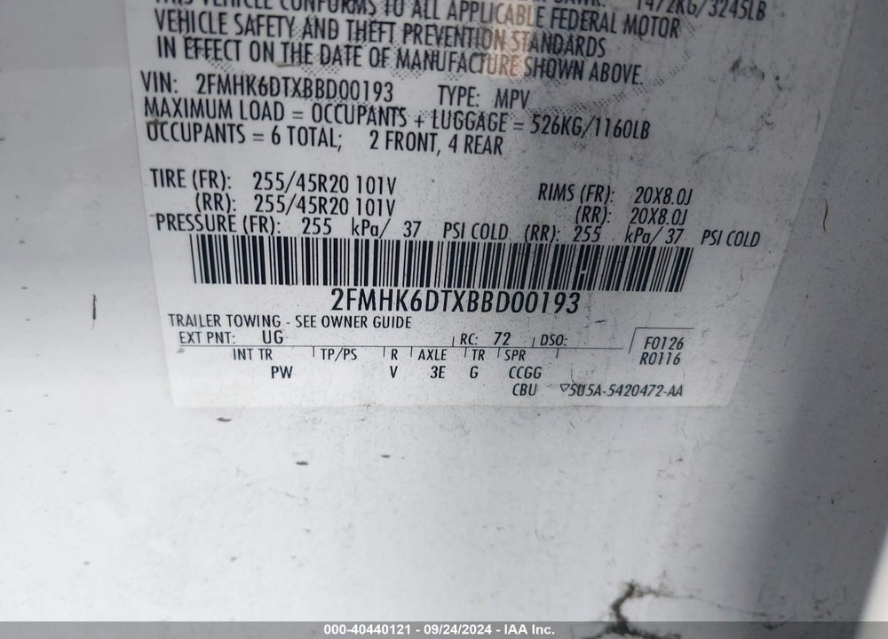 2011 FORD FLEX LIMITED VIN: 2FMHK6DTXBBD00193