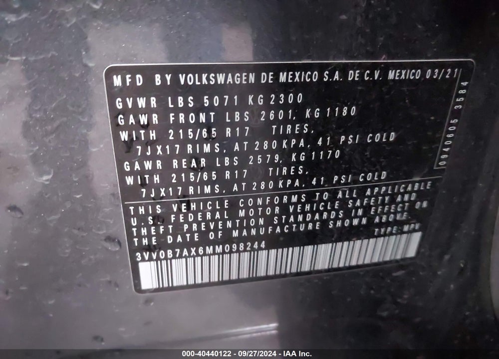 2021 VOLKSWAGEN TIGUAN 2.0T S VIN: 3VV0B7AX6MM098244