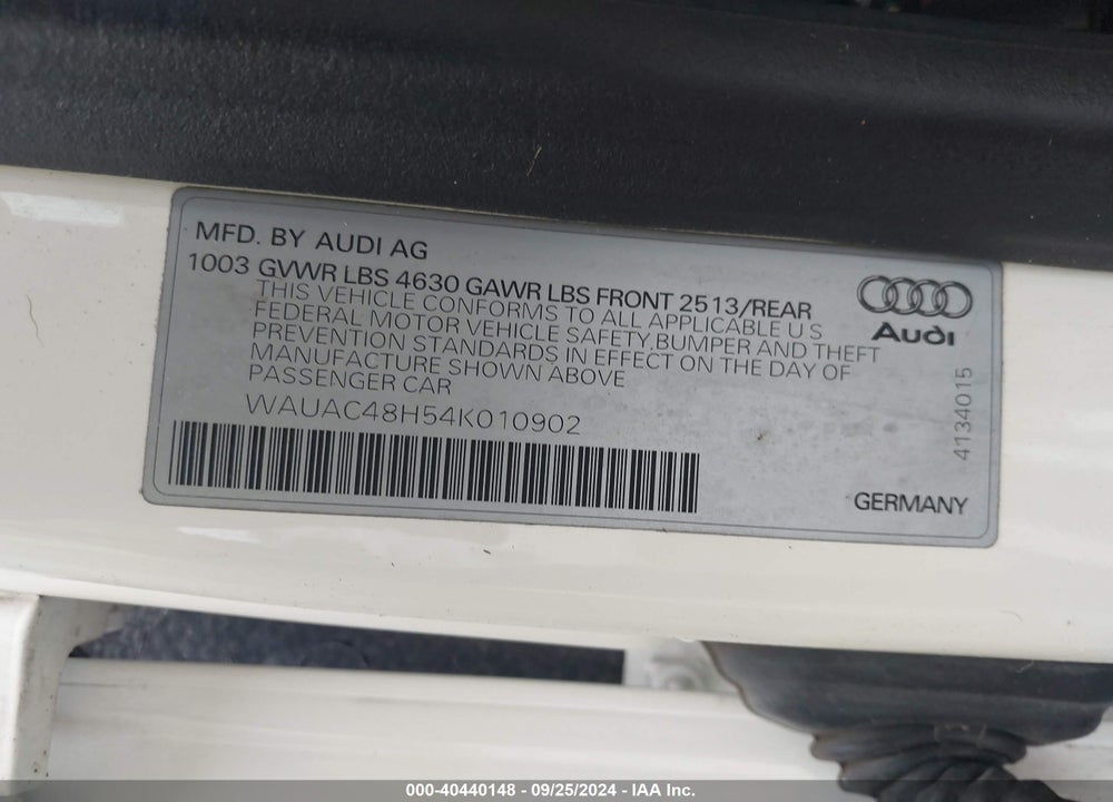 2004 AUDI A4 1.8T VIN: WAUAC48H54K010902