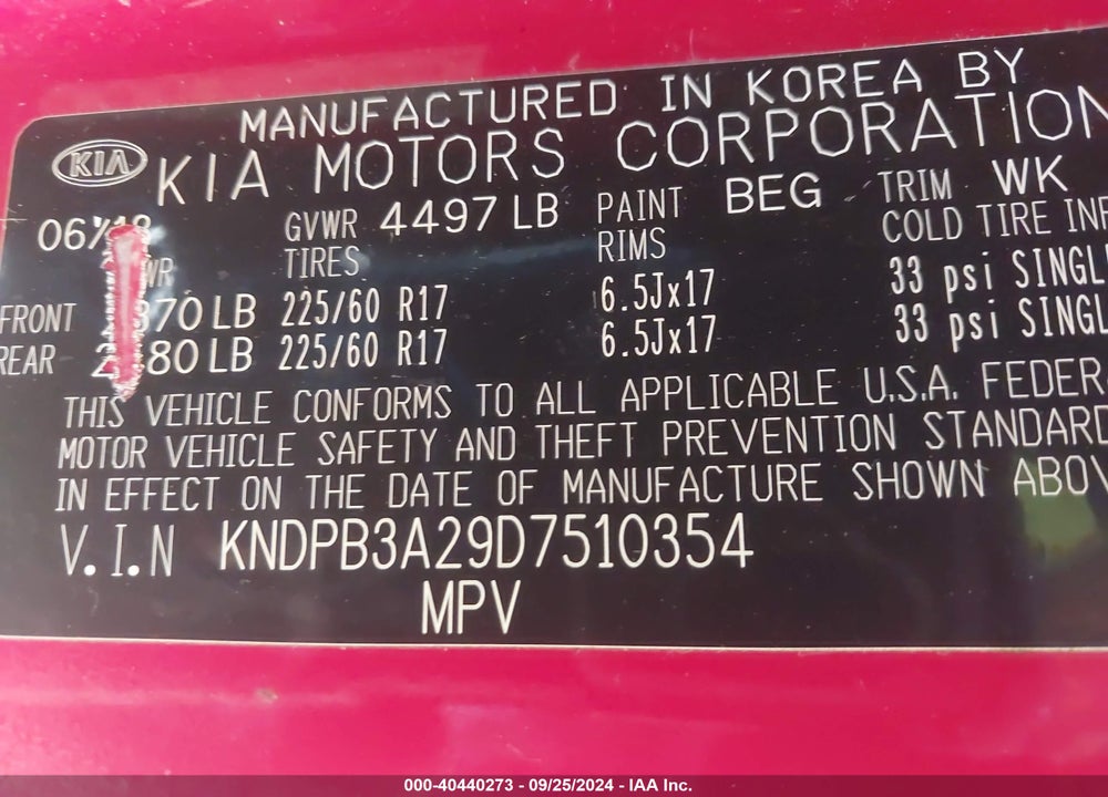 2013 KIA SPORTAGE LX VIN: KNDPB3A29D7510354