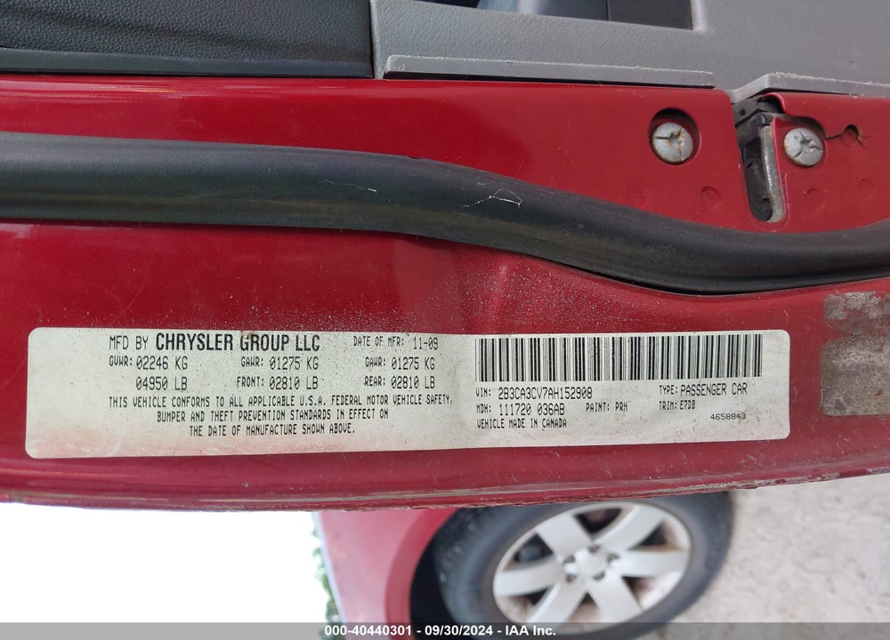 2010 DODGE CHARGER SXT VIN: 2B3CA3CV7AH152908