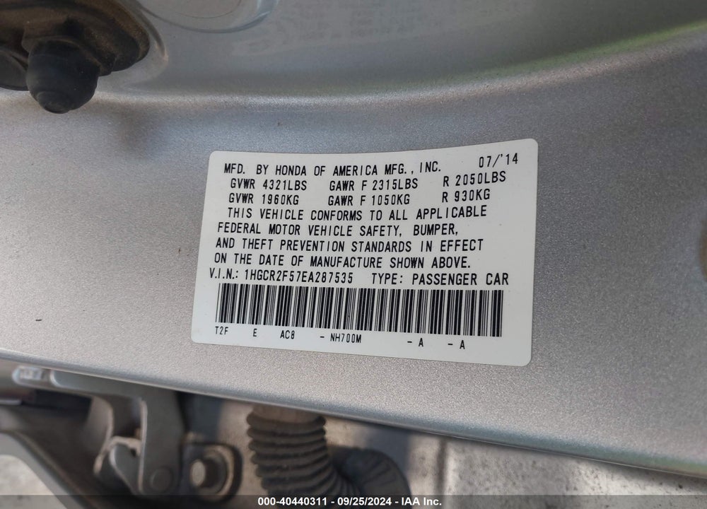 2014 HONDA ACCORD SPORT VIN: 1HGCR2F57EA287535