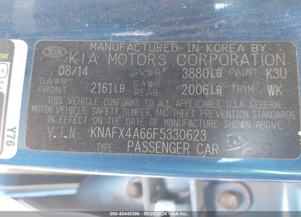2015 KIA FORTE LX VIN: KNAFX4A66F5330623