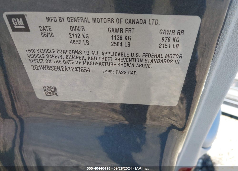 2010 CHEVROLET IMPALA LT VIN: 2G1WB5EN2A1247654