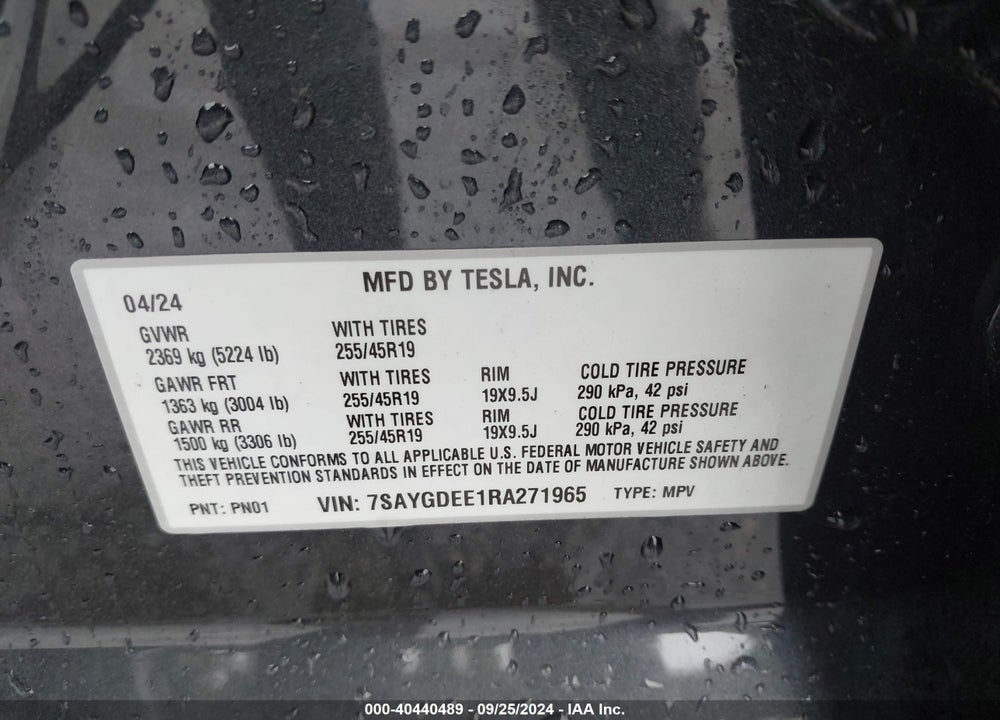 2024 TESLA MODEL Y LONG RANGE DUAL MOTOR ALL-WHEEL DRIVE VIN: 7SAYGDEE1RA271965