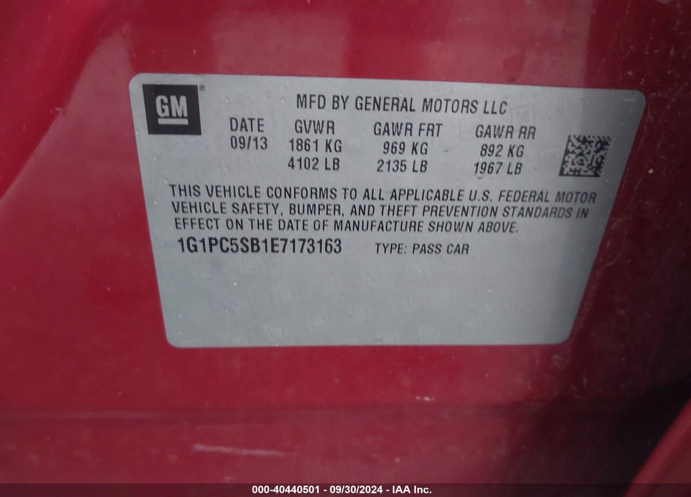 2014 CHEVROLET CRUZE 1LT AUTO VIN: 1G1PC5SB1E7173163
