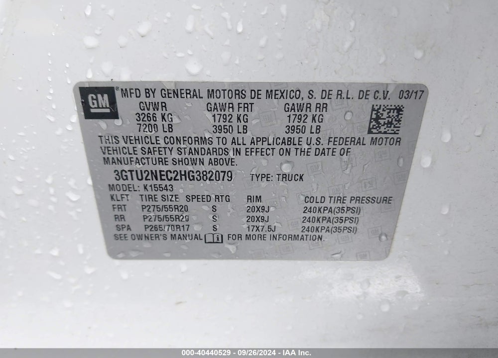 2017 GMC SIERRA 1500 SLT VIN: 3GTU2NEC2HG382079