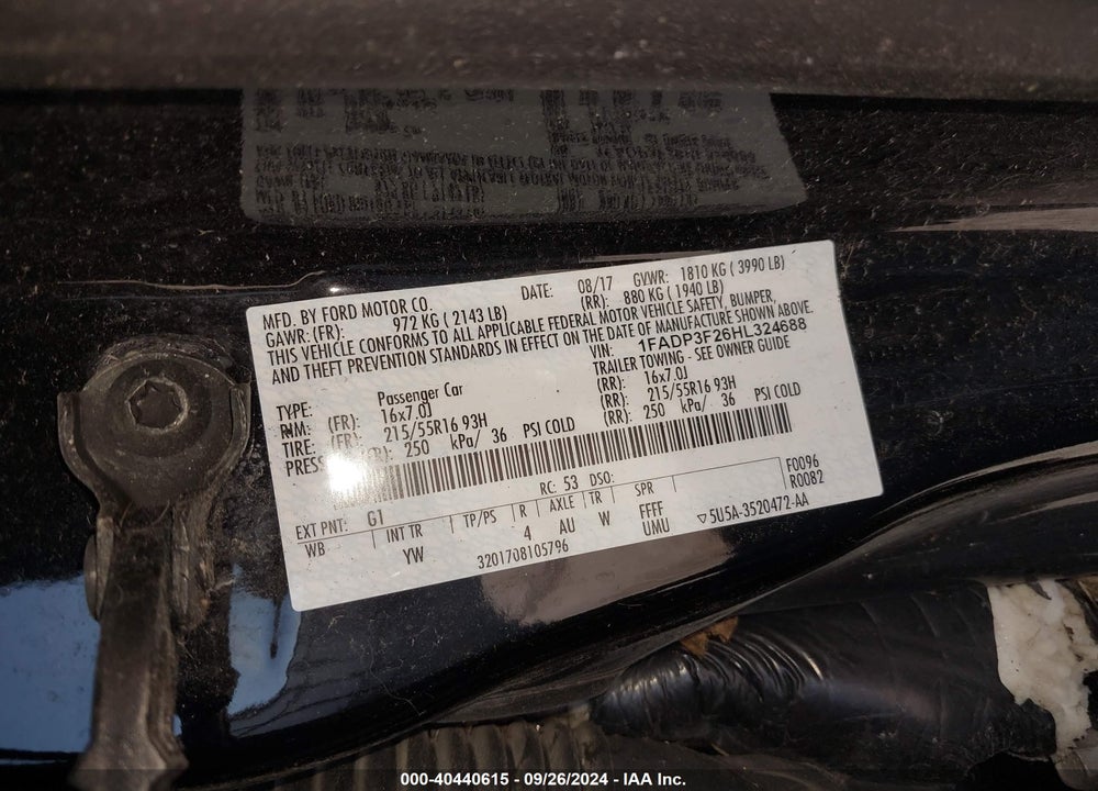 2017 FORD FOCUS SE VIN: 1FADP3F26HL324688