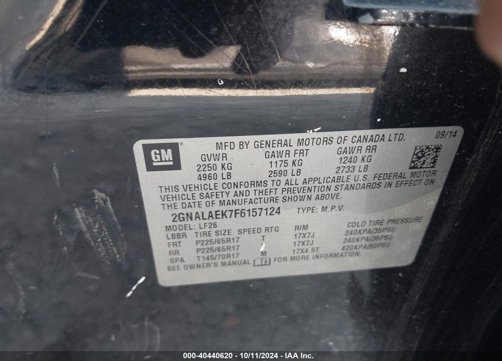 2015 CHEVROLET EQUINOX LS VIN: 2GNALAEK7F6157124