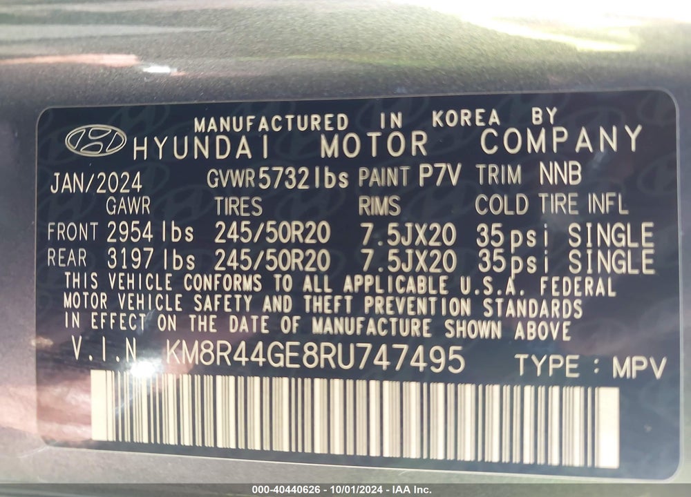 2024 HYUNDAI PALISADE SEL VIN: KM8R44GE8RU747495