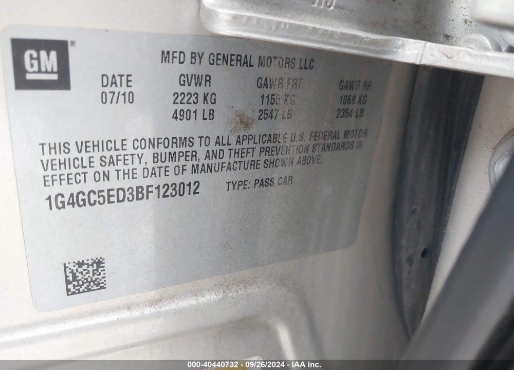 2011 BUICK LACROSSE CXL VIN: 1G4GC5ED3BF123012