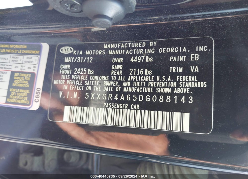 2013 KIA OPTIMA SX VIN: 5XXGR4A65DG088143