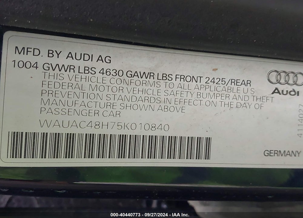 2005 AUDI A4 1.8T VIN: WAUAC48H75K010840