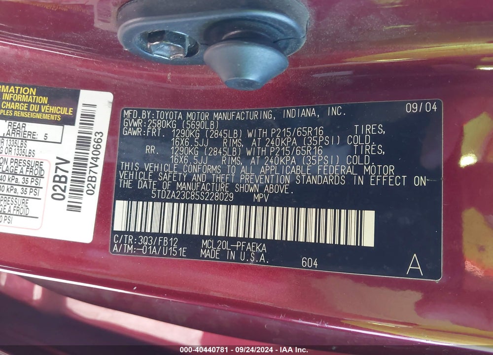 2005 TOYOTA SIENNA LE VIN: 5TDZA23C85S228029