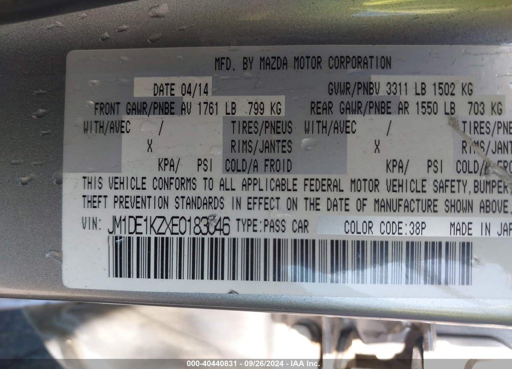 2014 MAZDA 2 SPORT VIN: JM1DE1KZXE0183046