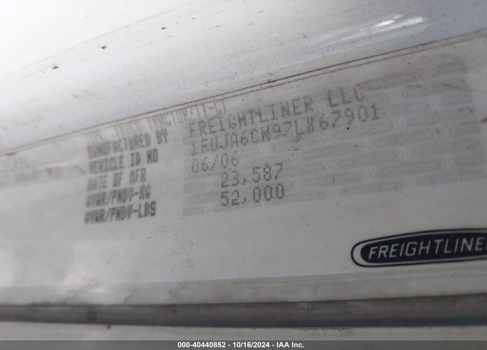 2007 FREIGHTLINER COLUMBIA COLUMBIA VIN: 1FUJA6CK97LX67901