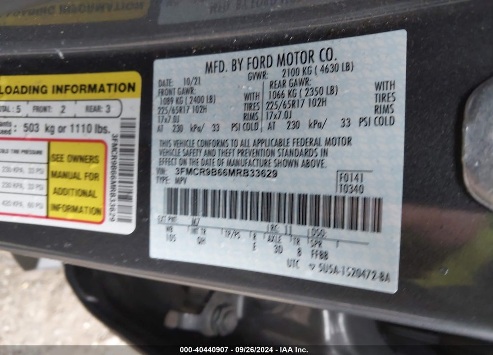 2021 FORD BRONCO SPORT BIG BEND VIN: 3FMCR9B66MRB33629