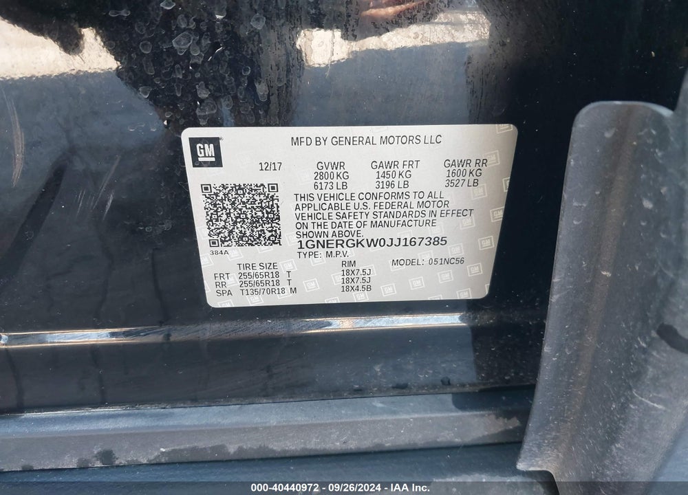 2018 CHEVROLET TRAVERSE 1LT VIN: 1GNERGKW0JJ167385