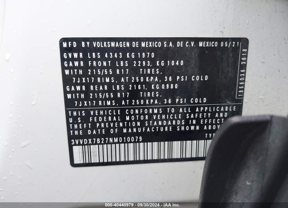 2022 VOLKSWAGEN TAOS 1.5T S VIN: 3VVDX7B27NM010079