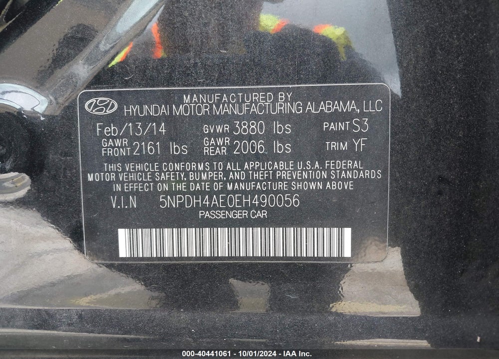 2014 HYUNDAI ELANTRA SE VIN: 5NPDH4AE0EH490056