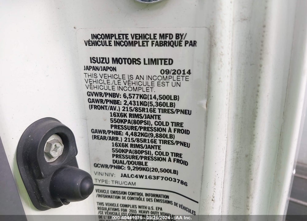 2015 ISUZU NPR DSL REG AT VIN: JALC4W163F7003786