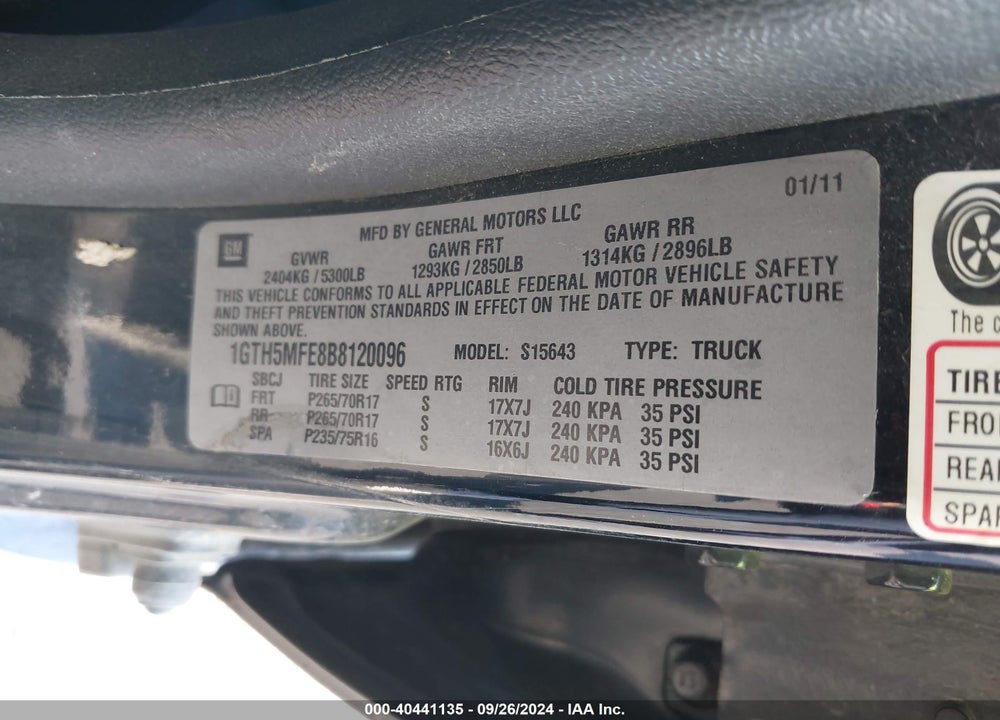 2011 GMC CANYON SLE1 VIN: 1GTH5MFE8B8120096