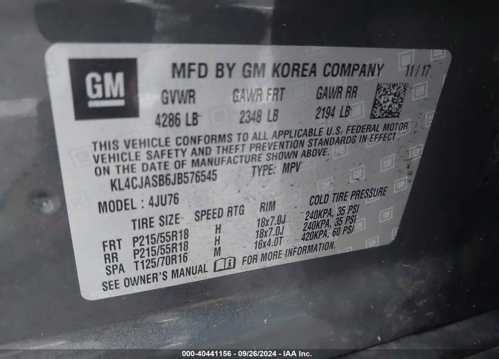 2018 BUICK ENCORE PREFERRED VIN: KL4CJASB6JB576545