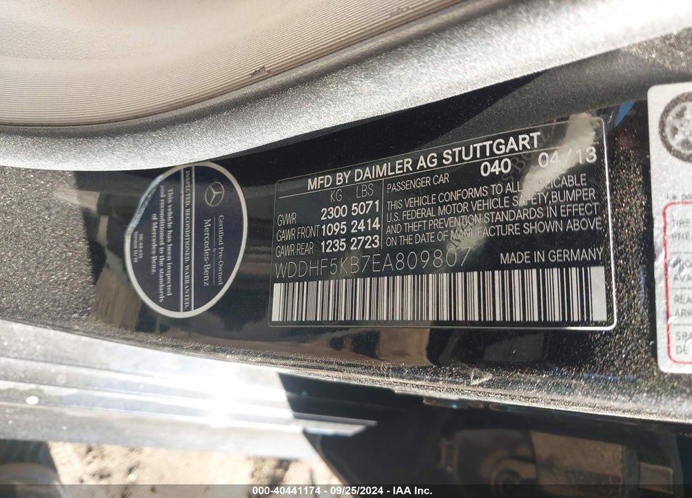 2014 MERCEDES-BENZ E 350 VIN: WDDHF5KB7EA809807