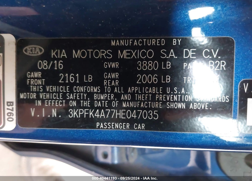2017 KIA FORTE LX VIN: 3KPFK4A77HE047035