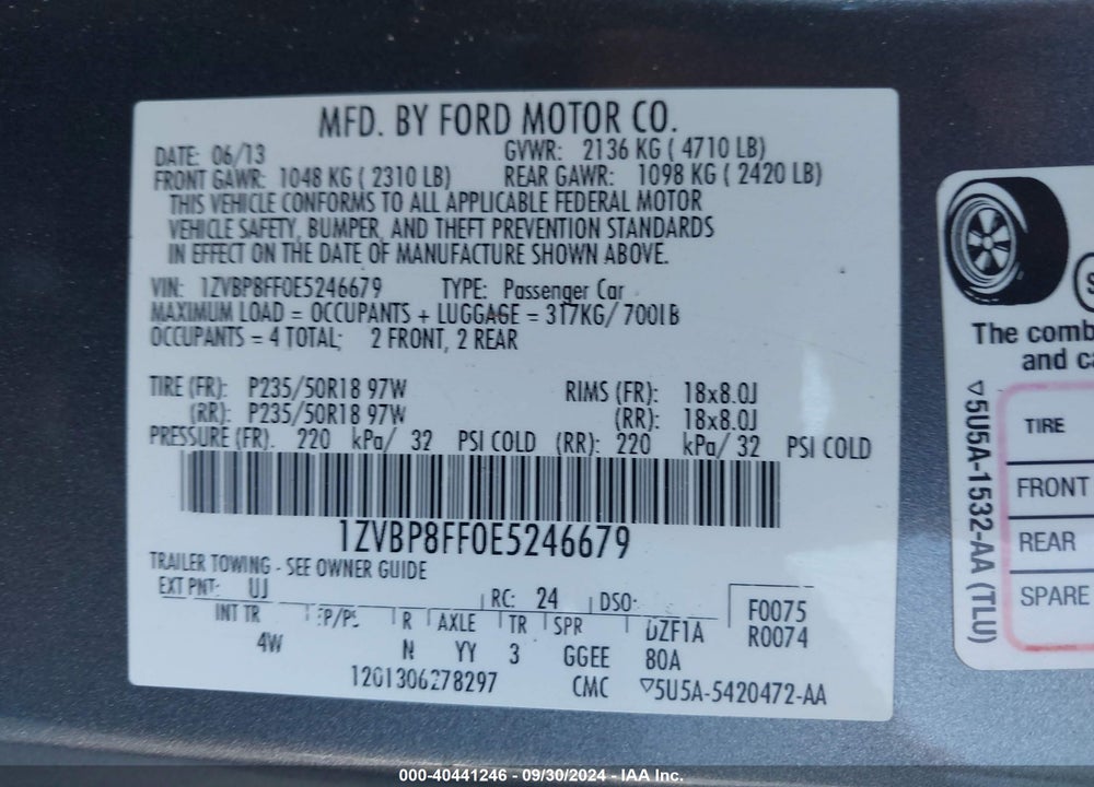 2014 FORD MUSTANG GT PREMIUM VIN: 1ZVBP8FF0E5246679