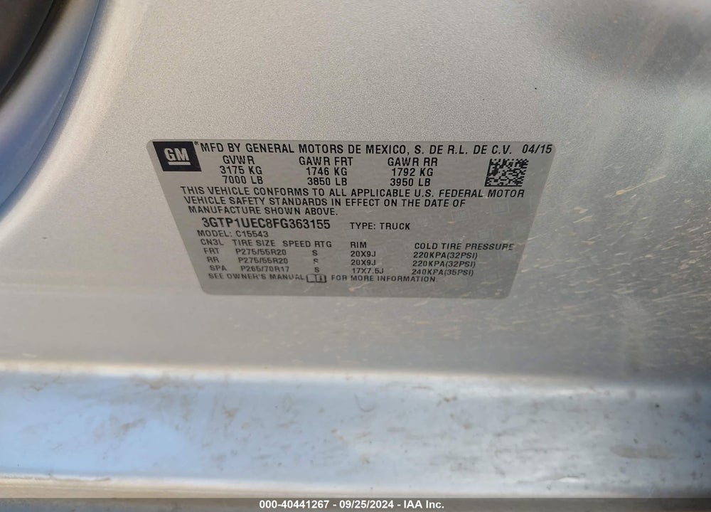 2015 GMC SIERRA 1500 SLE VIN: 3GTP1UEC8FG363155