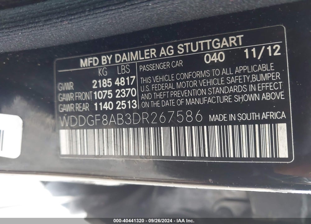 2013 MERCEDES-BENZ C 300 LUXURY 4MATIC/SPORT 4MATIC VIN: WDDGF8AB3DR267586