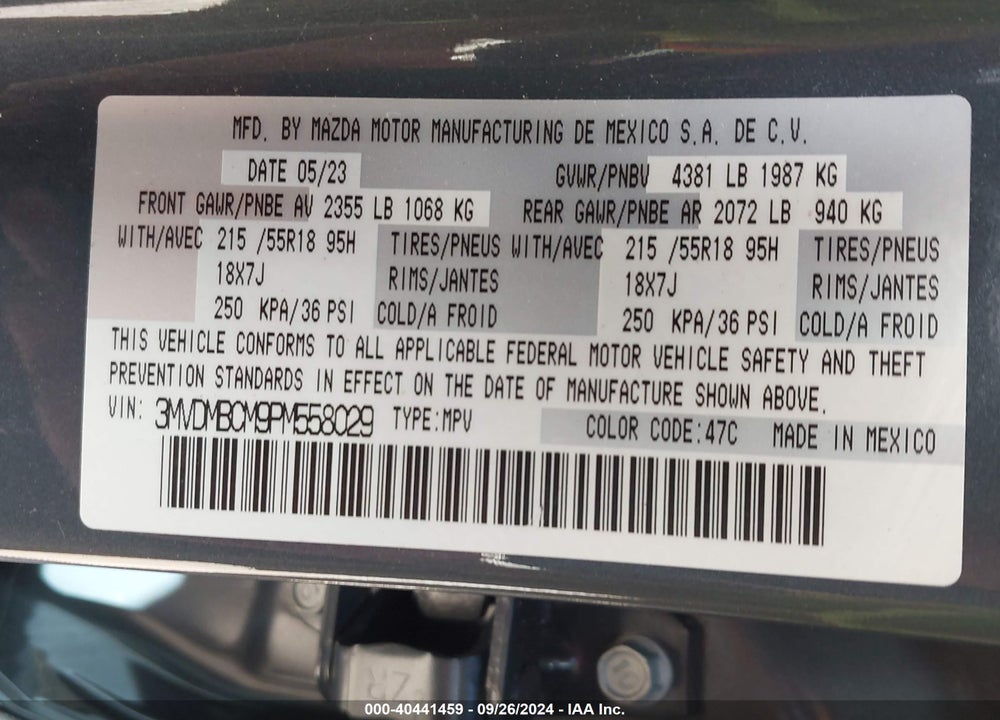 2023 MAZDA CX-30 VIN: 3MVDMBCM9PM558029