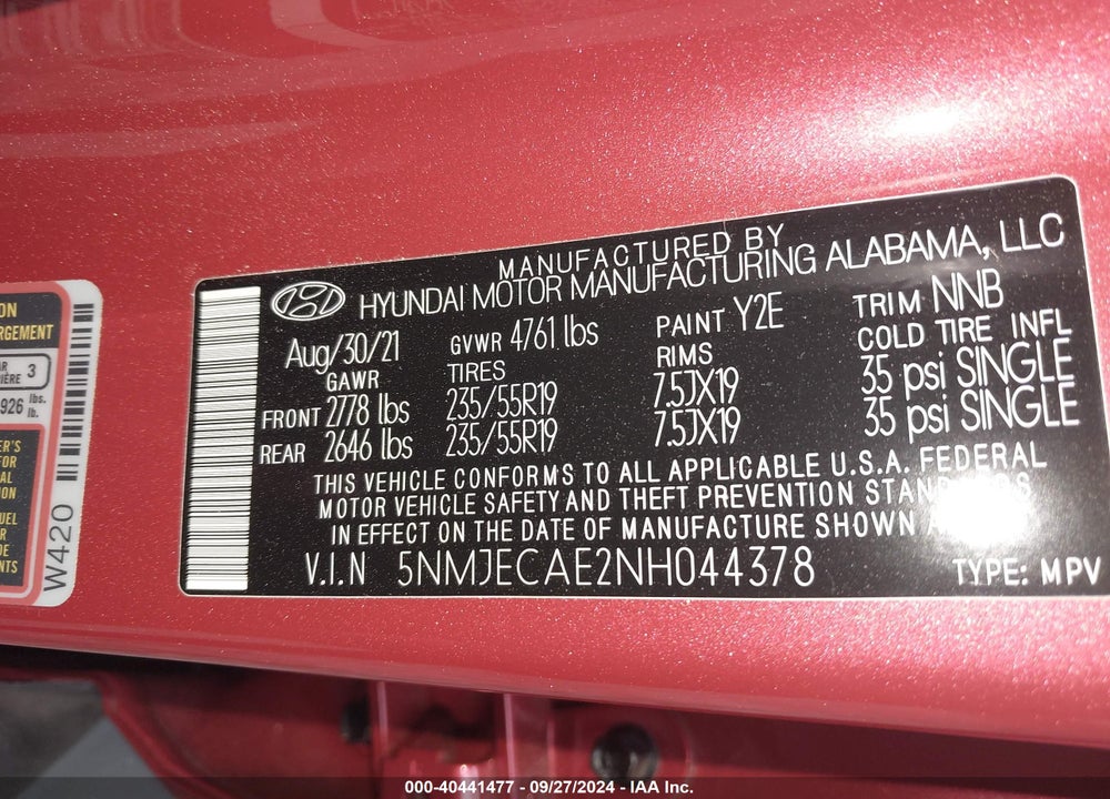 2022 HYUNDAI TUCSON LIMITED VIN: 5NMJECAE2NH044378