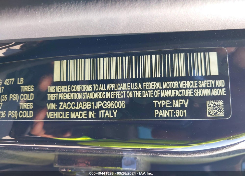 2018 JEEP RENEGADE LATITUDE FWD VIN: ZACCJABB1JPG96006