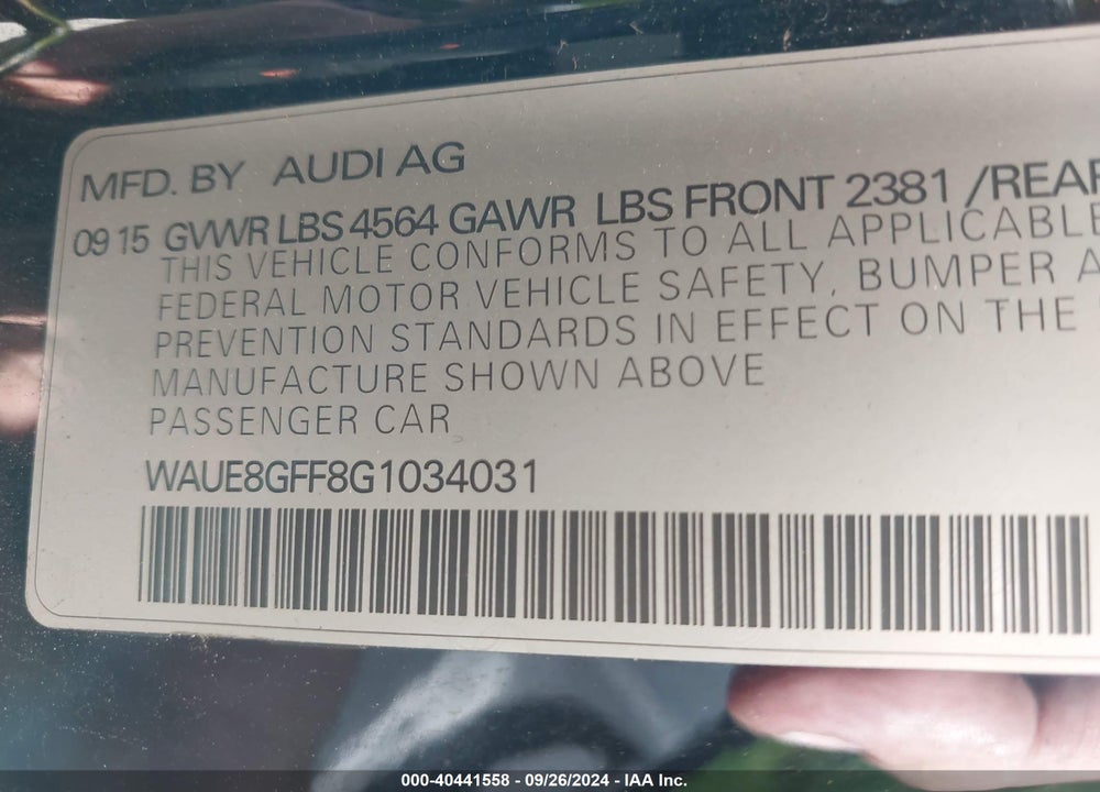 2016 AUDI A3 VIN: WAUE8GFF8G1034031